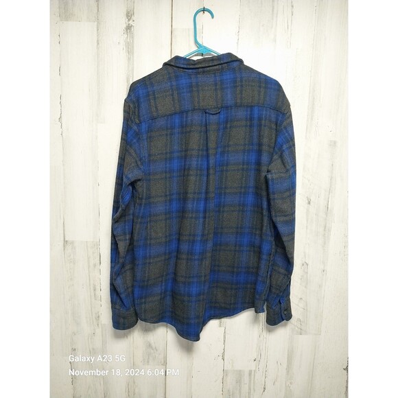 Orvis Mens Medium Heavy Flannel Shirt Jacket Blue & Gray Plaid Lumberjack - Picture 5 of 7
